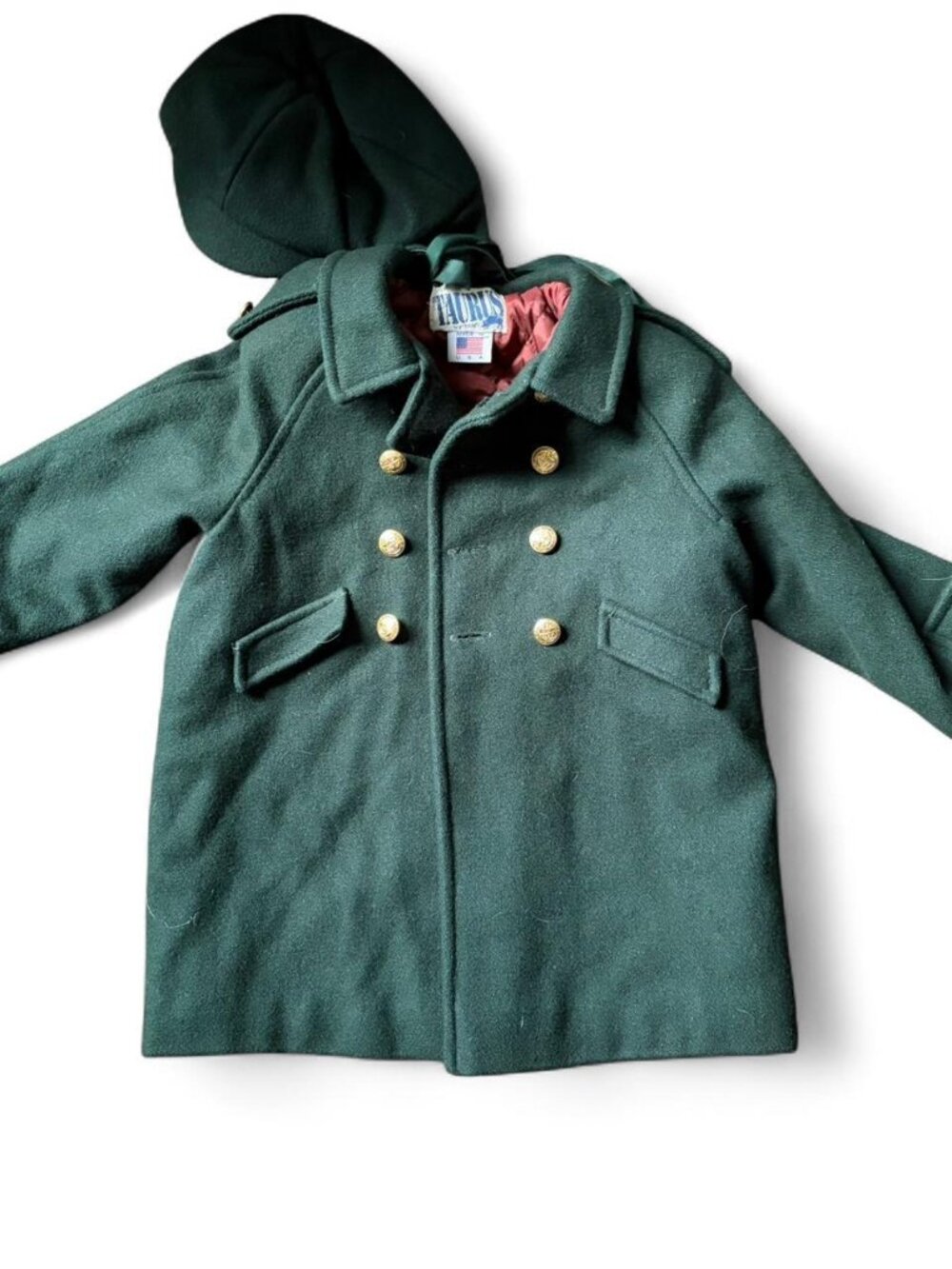 vintage green wool children's peacoat from Taurus features classic double-breast
